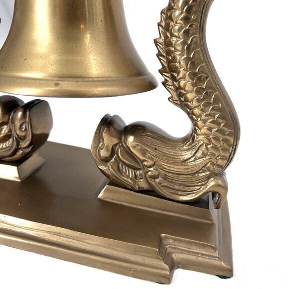 Vintage Large Ornate Brass Dolphin Koi Fish Ship Bell Nautical Decor - Picture 8 of 11